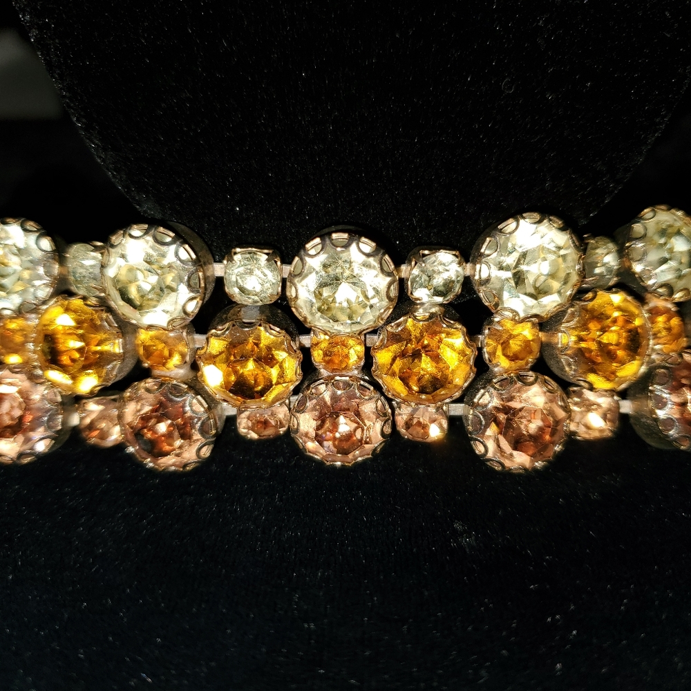 Showstopper Rhinestone Demi-parure Reverse Ombre Topaz Yellow Huge Fall Bling - Picture 2 of 14